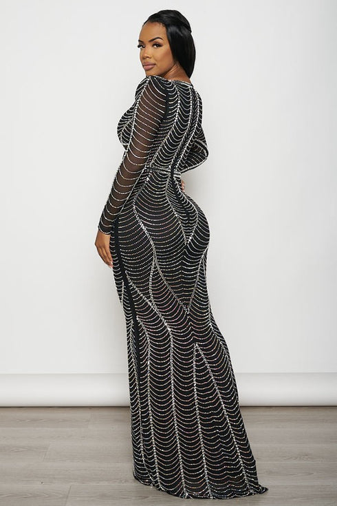 BJN YOUR FAVORITE GIRL EMBELLISHED MAXI DRESS - BLACK